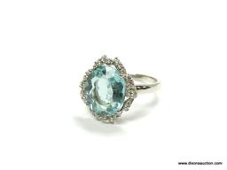 .925 STERLING SILVER AAA TOP QUALITY 5.05 CT SANTA MARIA, UNHEATED BLUE GREEN AQUAMARINE SURROUNDED