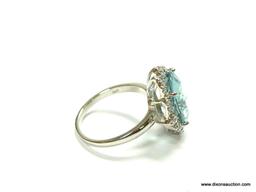 .925 STERLING SILVER AAA TOP QUALITY 5.05 CT SANTA MARIA, UNHEATED BLUE GREEN AQUAMARINE SURROUNDED