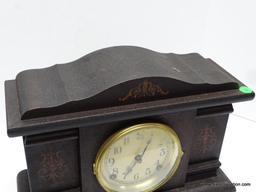 SESSIONS BROWN 8-DAY MANTLE CLOCK WITH T/S. MEASURES 12"T X 15.5"W. RETAIL PRICE $335.