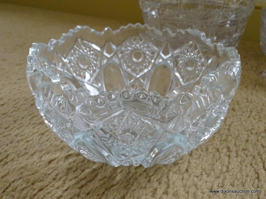 (DR) LOT OF 3 CENTER BOWLS: 1 IS A CRYSTAL FOOTED BOWL: 9" DIA. 2 ARE PRESSED GLASS (1 IS FOOTED: 9"