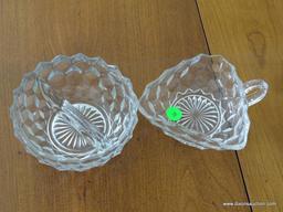 (DR) 2 PIECES OF FOSTORIA: 1 IS A FINGER HANDLED LEAF DISH AND THE OTHER IS A DIVIDED DISH: 5" DIA.