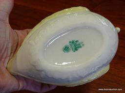 (A1) VINTAGE GREEN MARK BELLEEK SWAN DISH. 5.75X4