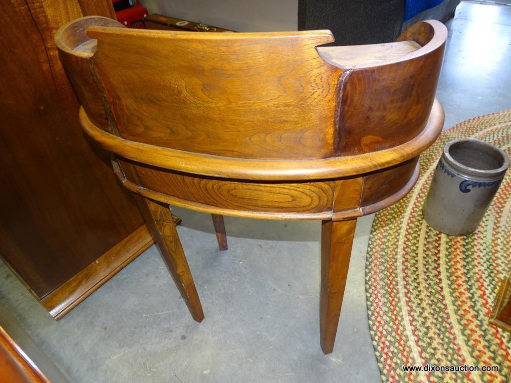 (A1) OVAL WALNUT 1 DRAWER TABLE WITH ELEVATED GALLERY. 28X19X34.5