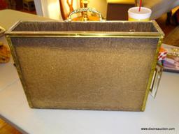 (LR) BRASS AND WOOD MAGAZINE CADDY: 14.5"x5.5"x12"