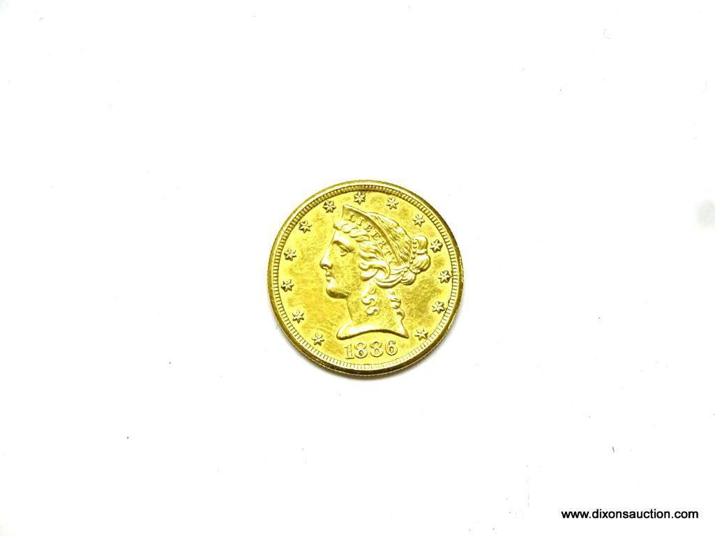 1886 5 DOLLAR GOLD COIN