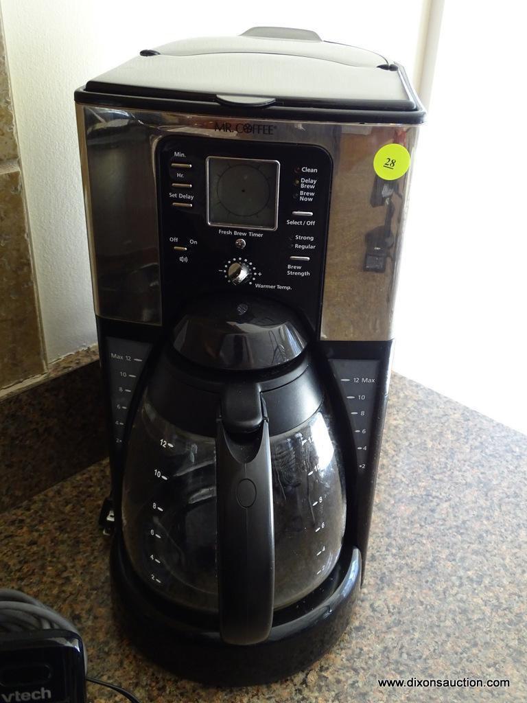 (K) MR. COFFEE STAINLESS STEEL 12 CUP DRIP COFFEE MAKER. APPEARS TO BE IN GOOD USED CONDITION