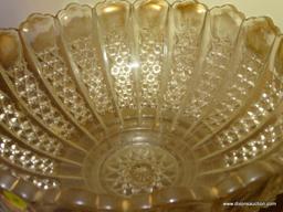(DR) LARGE PRESSED GLASS PUNCH BOWL WITH STAND: 14"x9". INCLUDES A DECORATIVE DECANTER WITH