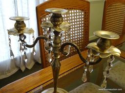 (LR) SILVER PLATE CANDELABRA WITH PRISMS: 13"x13"