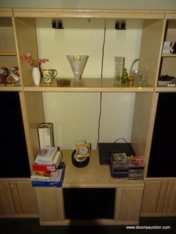 (LR) ENTERTAINMENT UNIT WITH 5 UPPER SHELVES (2 ARE ADJUSTABLE) OVER 2 SMOKED GLASS DOORS WITH