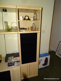 (LR) ENTERTAINMENT UNIT WITH 5 UPPER SHELVES (2 ARE ADJUSTABLE) OVER 2 SMOKED GLASS DOORS WITH