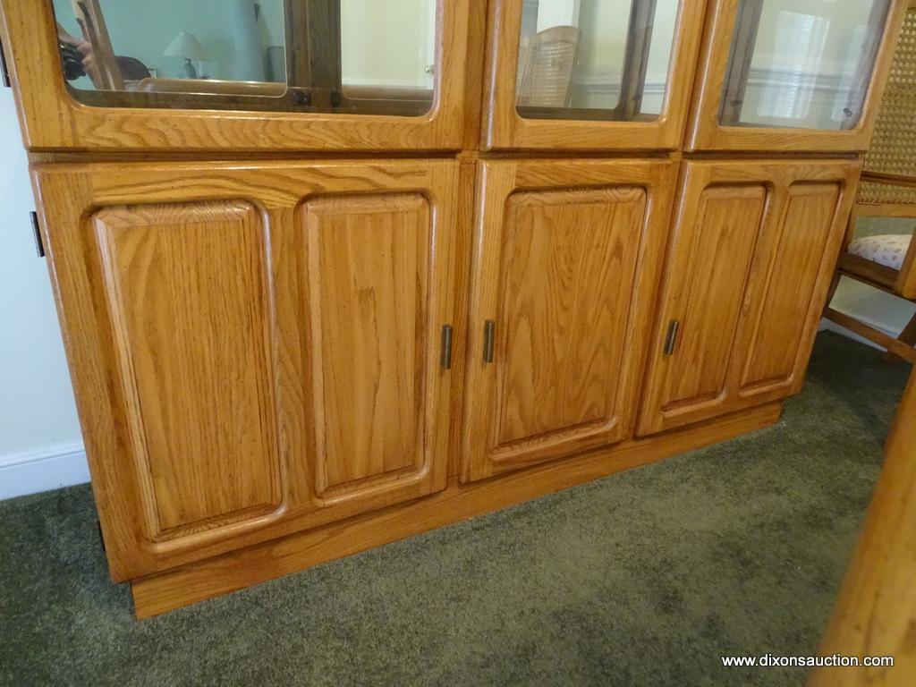 (DR) 3 GLASS DOOR OVER 3 PANELED DOOR CHINA CABINET WITH 2 INTERIOR GLASS SHELVES: 59"x15"x72".