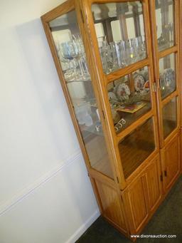 (DR) 3 GLASS DOOR OVER 3 PANELED DOOR CHINA CABINET WITH 2 INTERIOR GLASS SHELVES: 59"x15"x72".