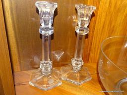 (DR) SHELF LOT: FOOTED PUNCH BOWL. 2 PAIR OF CANDLESTICK HOLDERS.