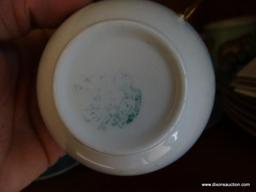 (DR) SHELF LOT: H.S. AUSTRIA 2 HANDLED PORTRAIT TEA CUP WITH SAUCER. EGG SHAPED SALT AND PEPPER