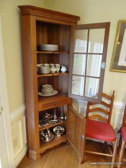 (DR) 1 OF A PAIR OF E.A. CLORE 6 GLASS PANED DOOR OVER 1 DRAWER OVER 1 PANELED DOOR CORNER CABINETS