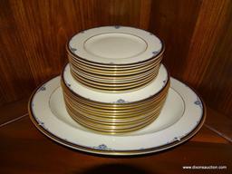 (DR) 51 PIECES OF ROYAL DOULTON CHINA IN THE PRINCETON PATTERN: 13 DINNER PLATES. 12 CUPS AND