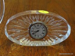 (DR) 2 PIECES OF SIGNED WATERFORD CRYSTAL: 1 CRYSTAL CREAMER AND 1 QUARTZ WATERFORD CLOCK ENCASED IN