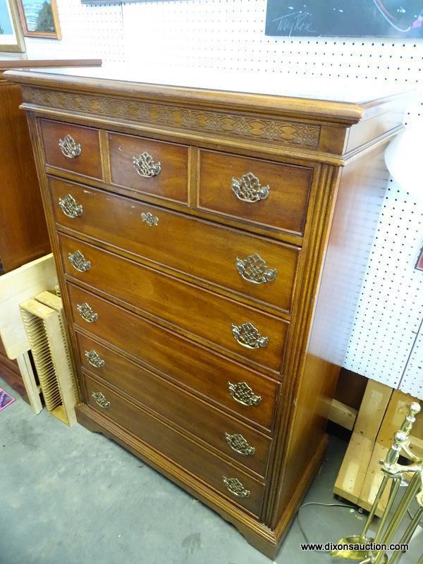 (ROW 2) 6 DRAWER TALL CHEST WITH BRASS CHIPPENDALE PULLS: 38"x19"x54". MATCHES #12. DELIVERY IS