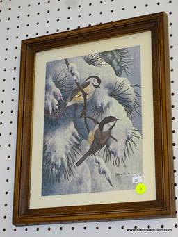 (ROW 2) PAIR OF FRAMED AND MATTED PRINTS OF BIRDS BY JOHN W. TAYLOR IN OAK FRAMES: 13"x16"