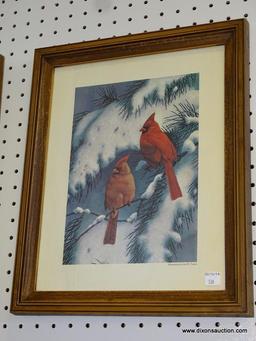 (ROW 2) PAIR OF FRAMED AND MATTED PRINTS OF BIRDS BY JOHN W. TAYLOR IN OAK FRAMES: 13"x16"