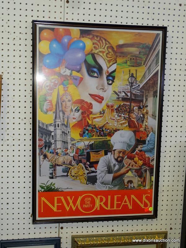 (ROW 2) FRAMED PRINT TITLED "NEW ORLEANS JOIN THE PARTY" IN BLACK FRAME: 24.5"x37"