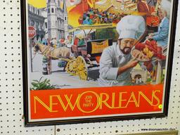 (ROW 2) FRAMED PRINT TITLED "NEW ORLEANS JOIN THE PARTY" IN BLACK FRAME: 24.5"x37"