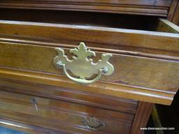 (ROW 2) VICTORIAN WALNUT AND MARBLE TOP MIRRORED DRESSER WITH 3 DRAWERS (HAVE BRASS CHIPPENDALE