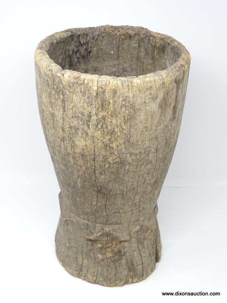 MORTAR, HARD WOOD CARVED APPROXIMATELY, 15? H, MID 20TH CENTURY