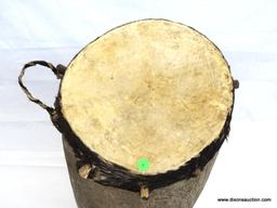 DRUM, MISIMBO TALL POLE DRUM CIRCULAR HOLLOWED OUT HARD WOOD IMPALED WITH ANIMAL SKIN USING PEGS