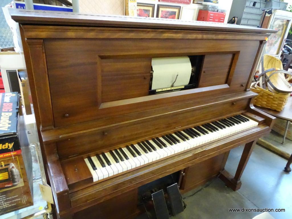 (R1) ANTIQUE AEOLIAN CO. NEW YORK, N.Y. MAHOGANY UPRIGHT DUO-ART PLAYER PIANO WITH IVORY KEYS. IN