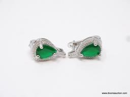 .925 STERLING LADIES 4CT PEAR SHAPED EMERALD EARRINGS