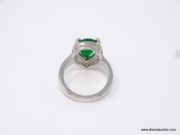 .925 STERLING LADIES 2 CT PEAR SHAPED EMERALD RING, SIZE 7