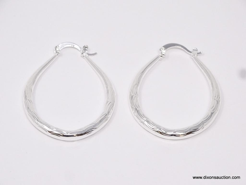 .925 STERLING LADIES LARGE DIAMOND CUT HOOP EARRINGS