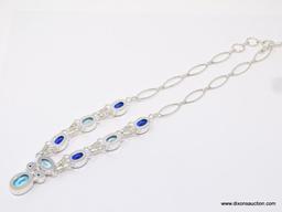 .925 STERLING SILVER 18" GORGEOUS HEAVY, FACETED BLUE TOPAZ, TANZANITE, APATITE QUARTZ, GEMSTONES,