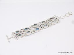 .925 STERLING SILVER 7"-9" GORGEOUS CARIBBEAN LARIMAR NATURAL GEMSTONES WITH HEART-SHAPED FACETED