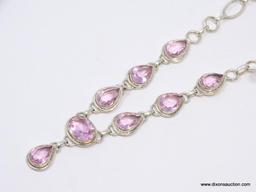 .925 STERLING SILVER 18" AAA TOP QUALITY HEAVY FACETED PINK TOPAZ DROP NECKLACE, TOGGLE CLASP,