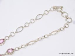 .925 STERLING SILVER 18" AAA TOP QUALITY HEAVY FACETED PINK TOPAZ DROP NECKLACE, TOGGLE CLASP,