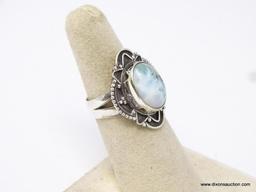 .925 STERLING SILVER GORGEOUS DETAILED LARIMAR RING, WIDE BAND, SIZE 6. RETAIL PRICE IS $79.00