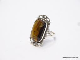 .925 STERLING SILVER PRETTY FACETED GREEN TIGER EYE RING, SIZE 7, RETAILS $69.00