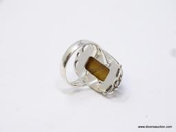 .925 STERLING SILVER PRETTY FACETED GREEN TIGER EYE RING, SIZE 7, RETAILS $69.00