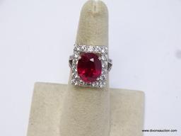 .925 STERLING SILVER AAA TOP QUALITY 7.85CT OVAL FACETED MADAGASCAR RED RUBY WITH 12PCS OF ROUND