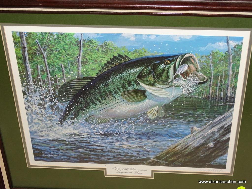 (GR) FRAMED, DOUBLE MATTED, SIGNED, AND NUMBERED MEPPS 50TH ANNIVERSARY PRINT "LARGEMOUTH BASS".