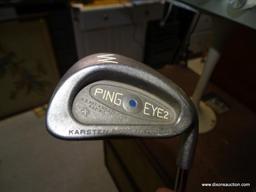 (GR) PING EYE 2 SET OF IRONS, WEDGE, 3,4,5,6,7,8,9. IN GOOD USED CONDITION WITH PING KT- SHAFTS. DO