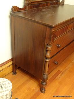 (BR3) DRESSER; ANTIQUE BERKEY AND GAY 5 DRAWER MAHOGANY DRESSER WITH COLUMNED CORNERS AND A MIRROR: