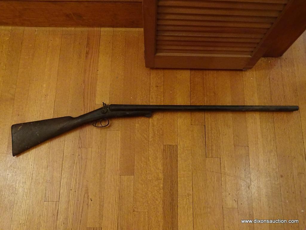 (LR) GUN; ANTIQUE W. RICHARDS DOUBLE BARREL 12 GAUGE RABBIT EARED SHOTGUN