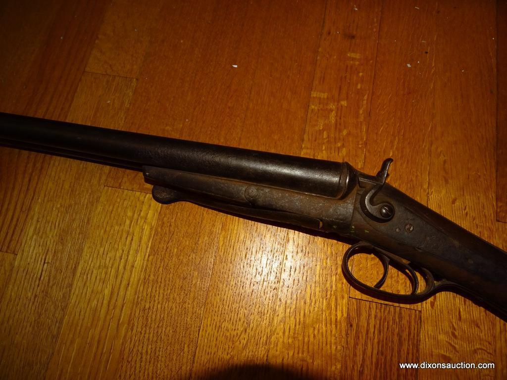 (LR) GUN; ANTIQUE W. RICHARDS DOUBLE BARREL 12 GAUGE RABBIT EARED SHOTGUN