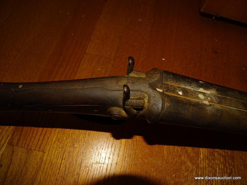 (LR) GUN; ANTIQUE W. RICHARDS DOUBLE BARREL 12 GAUGE RABBIT EARED SHOTGUN