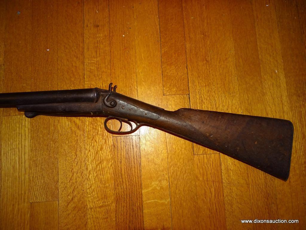 (LR) GUN; ANTIQUE W. RICHARDS DOUBLE BARREL 12 GAUGE RABBIT EARED SHOTGUN