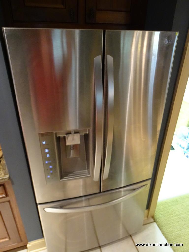 (B) LG FRENCH DOOR REFRIGERATOR; MODEL# LFX25991ST/05, MFGD 07/2013, COMPLETE WITH OWNER'S MANUAL