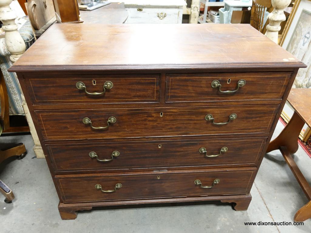 R4- BEAUTIFUL ANTIQUE MAHOGANY CHIPPENDALE 2 / 3 DRAWER CHEST WITH LINE INLAY ON EACH OF THE